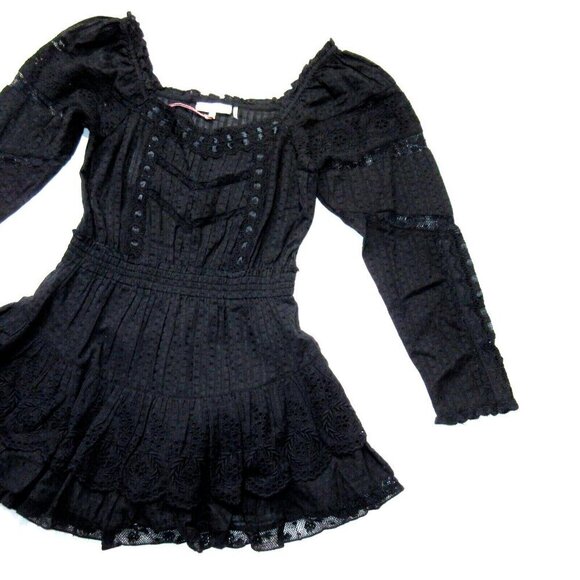 NWT LoveShackFancy Sanaya Mini in Black Ribbon & Eyelet Trim Cotton Dress L - Picture 4 of 11